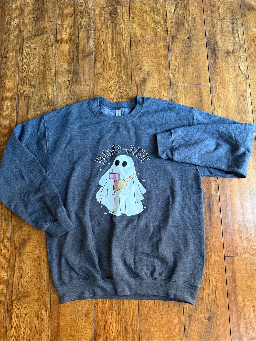 Gildan Charcoal Gray Crewneck Sweatshirt with Ghost Graphic